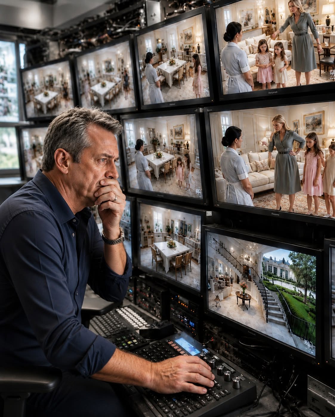 I pretended to leave for Europe on a business trip, kissed my daughters goodbye, and drove away like it was just another ordinary morning. Less than an hour later, I slipped back into my mansion through a hidden service entrance—and what I watched on the security cameras made my blood run cold. The woman I trusted most wasn’t betraying me... but the woman I planned to marry was hiding a nightmare inside my own home.