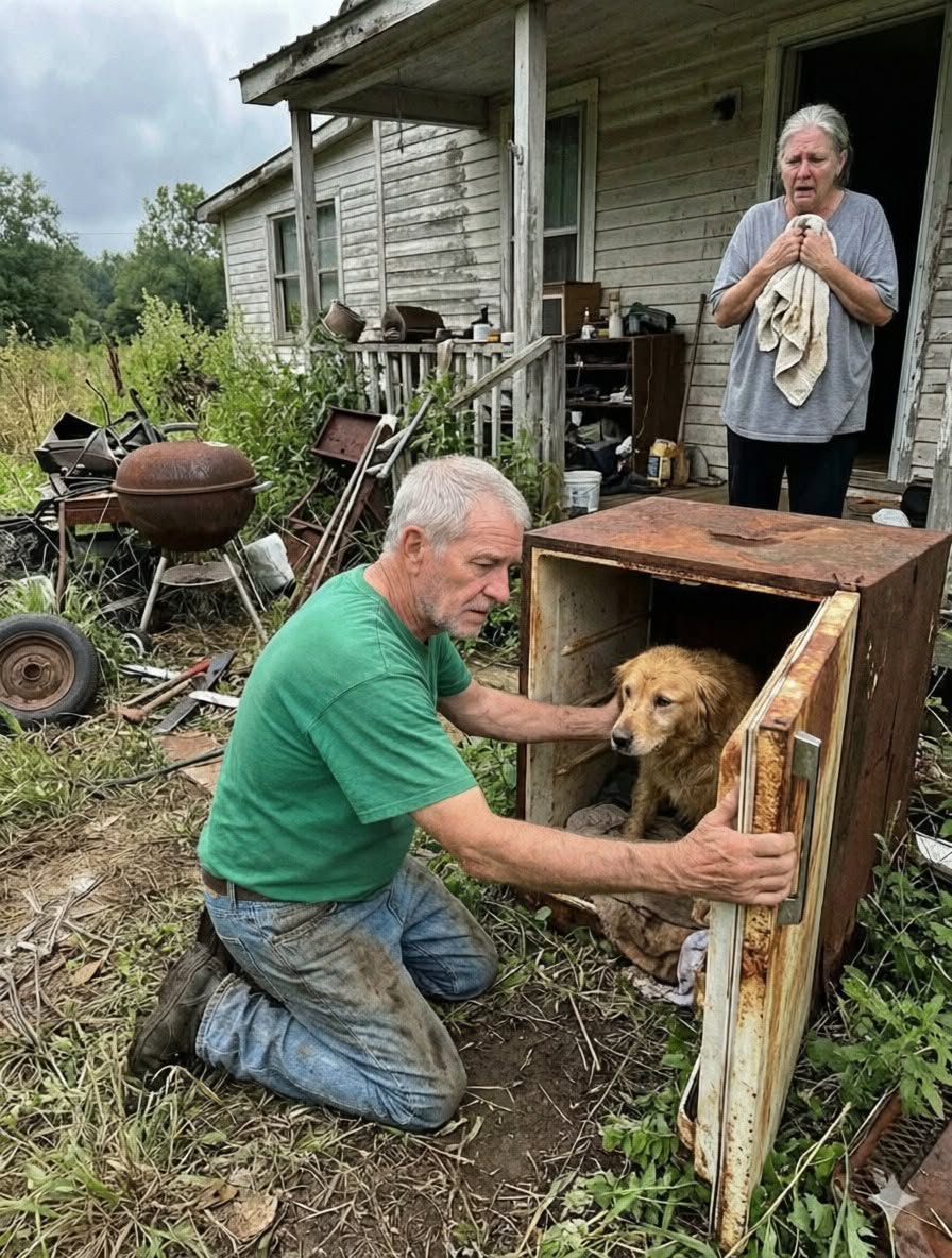 I had been clearing the overgrown backyard of a foreclosed house I had just bought for about an hour when I heard a sound coming from an old refrigerator lying in the weeds.