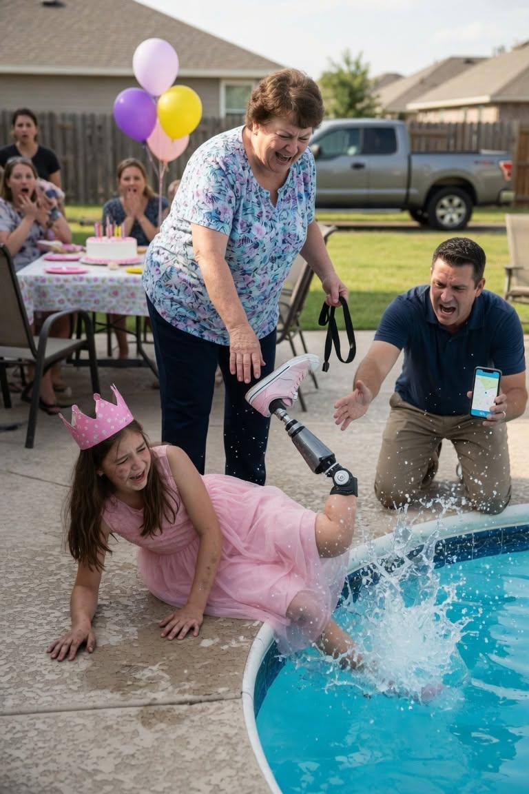 My stepmother cut the straps from my daughter’s prosthetic leg and threw it into the swimming pool during her birthday party.