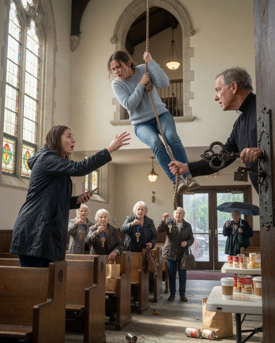 For refusing to confess, my sister was locked inside the cathedral tower by our priest uncle; at noon she rang the forbidden thirteenth bell—and every elderly woman in the church stood holding an identical key.