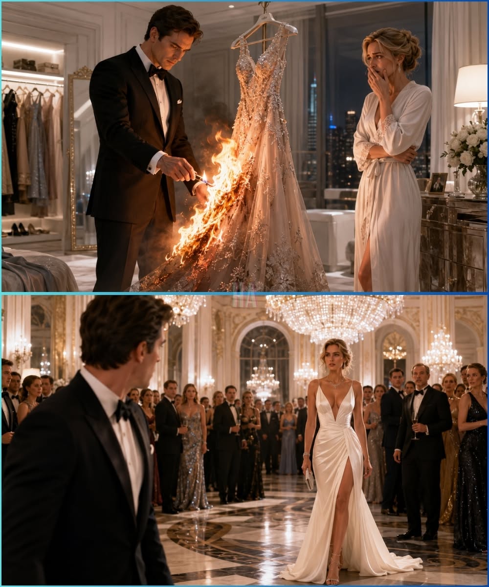 HE BURNED MY ONLY DRESS TO KEEP ME OUT OF HIS BIG NIGHT—BUT WHEN I WALKED INTO THAT BALLROOM, HE REALIZED HE HAD MARRIED THE ONE WOMAN WHO COULD DESTROY HIM