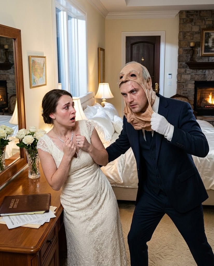 Because my family was drowning in debt, they forced me to marry a wealthy old man I had never met. On our wedding night, I stood trembling as he locked the door. “Please… don’t hurt me,” I whispered. He smiled, gripped the wrinkled skin at his jaw, and peeled away a lifelike mask. A handsome young man stared back. “Relax,” he said coldly. “You were never my target. Your family was—and tonight, my revenge begins.”