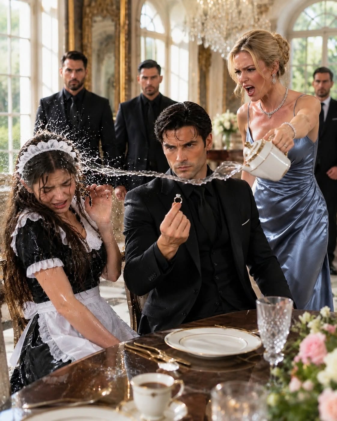 The teapot hit the marble floor without breaking, but the maid’s scream split my dining room apart. By the time I looked from the burn spreading across Elena’s arm to the woman wearing my engagement ring, I already knew Camille had just shown me exactly who she was—and she had done it in front of everyone.