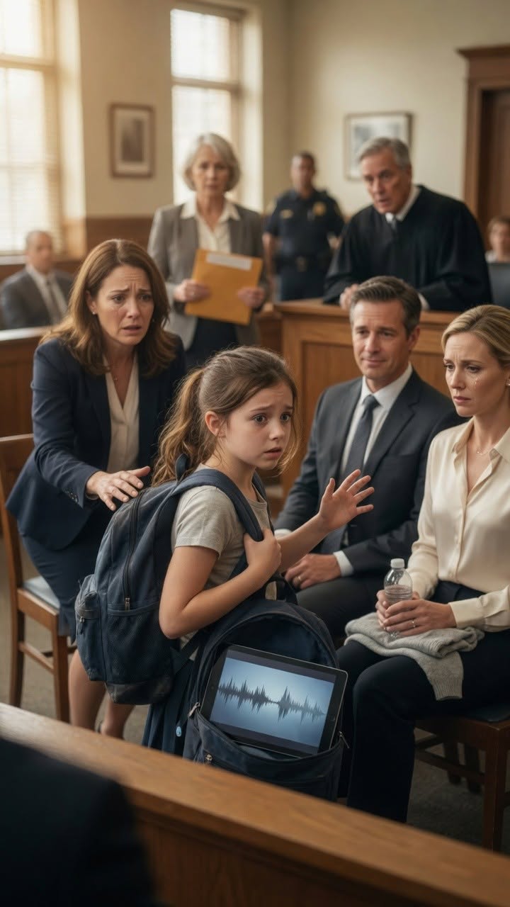 Halfway through our custody hearing, my ten-year-old daughter raised her hand. “Your Honor, can I sleep here tonight so Dad can’t lock me in the garage again?” My ex laughed and said I had coached her—until Emma placed her school tablet on the clerk’s desk and whispered, “My homework recorded him.”