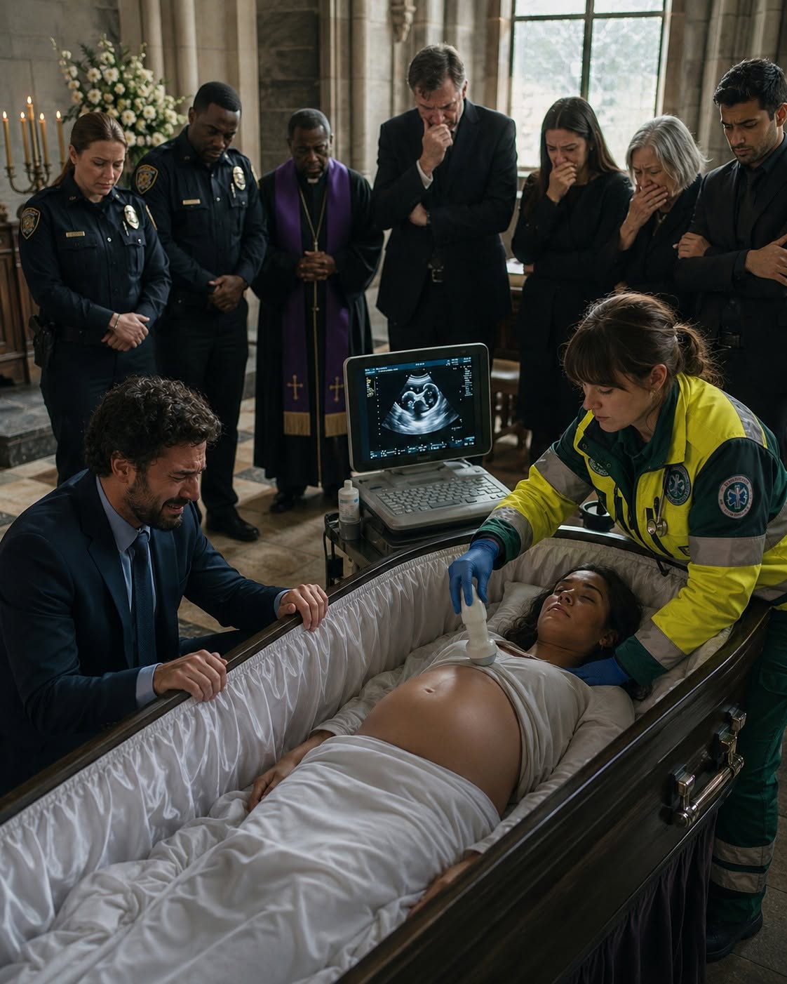 Before his pregnant wife could be cremated, her husband asked the staff if he could peer inside the casket one last time. Looking down at her face, he suddenly spotted a twitching motion in her midsection. A loud cry escaped his lips as he demanded that they stop everything immediately. Once SAMU and the officers finally arrived, the discovery they made left everyone at the crematorium in complete shock…
