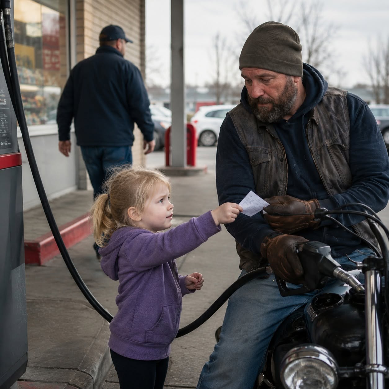 While I was at a truck stop off Route 41 filling up my tank, a little girl quietly approached and slipped a piece of paper into my hand. Written on it were the words, “He’s not my daddy. Please help.” At no more than six years old, she had blonde pigtails and wore pink sneakers. For someone so young, her eyes held a weight that seemed far too heavy.