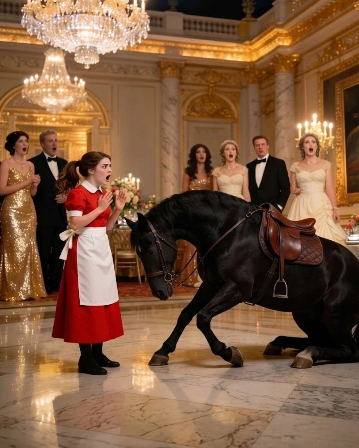 The mafia boss's wild warhorse knelt before a waitress — the whole room fell silent.