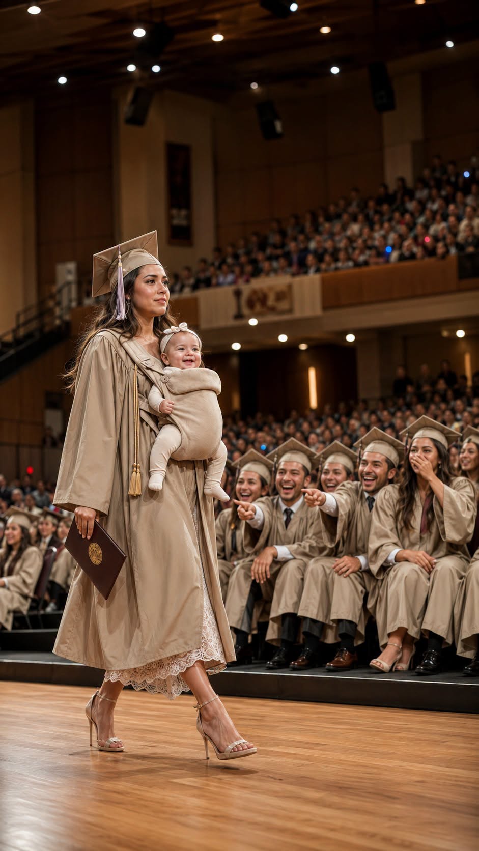 Everyone mocked the young mother who brought her baby up to receive her degree… until the rector told the truth.