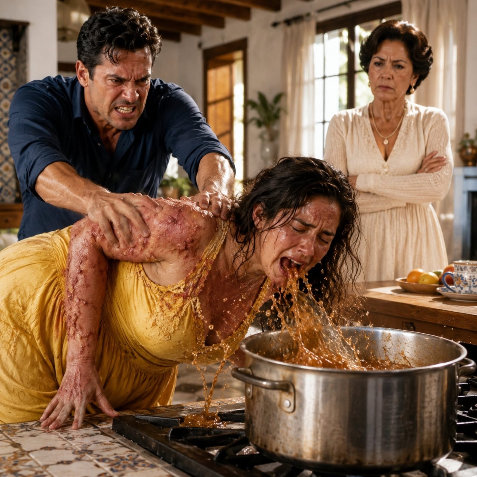 "My husband shoved my eight-months-pregnant body against a pot of boiling soup because I refused to hand over the house my father had left me, and his mother just watched—without lifting a finger—as I burned. 'Maybe now you’ll stop being so selfish,' he said while I screamed in terror for my unborn baby, never imagining that a hidden camera had captured the truth they were both desperate to bury."