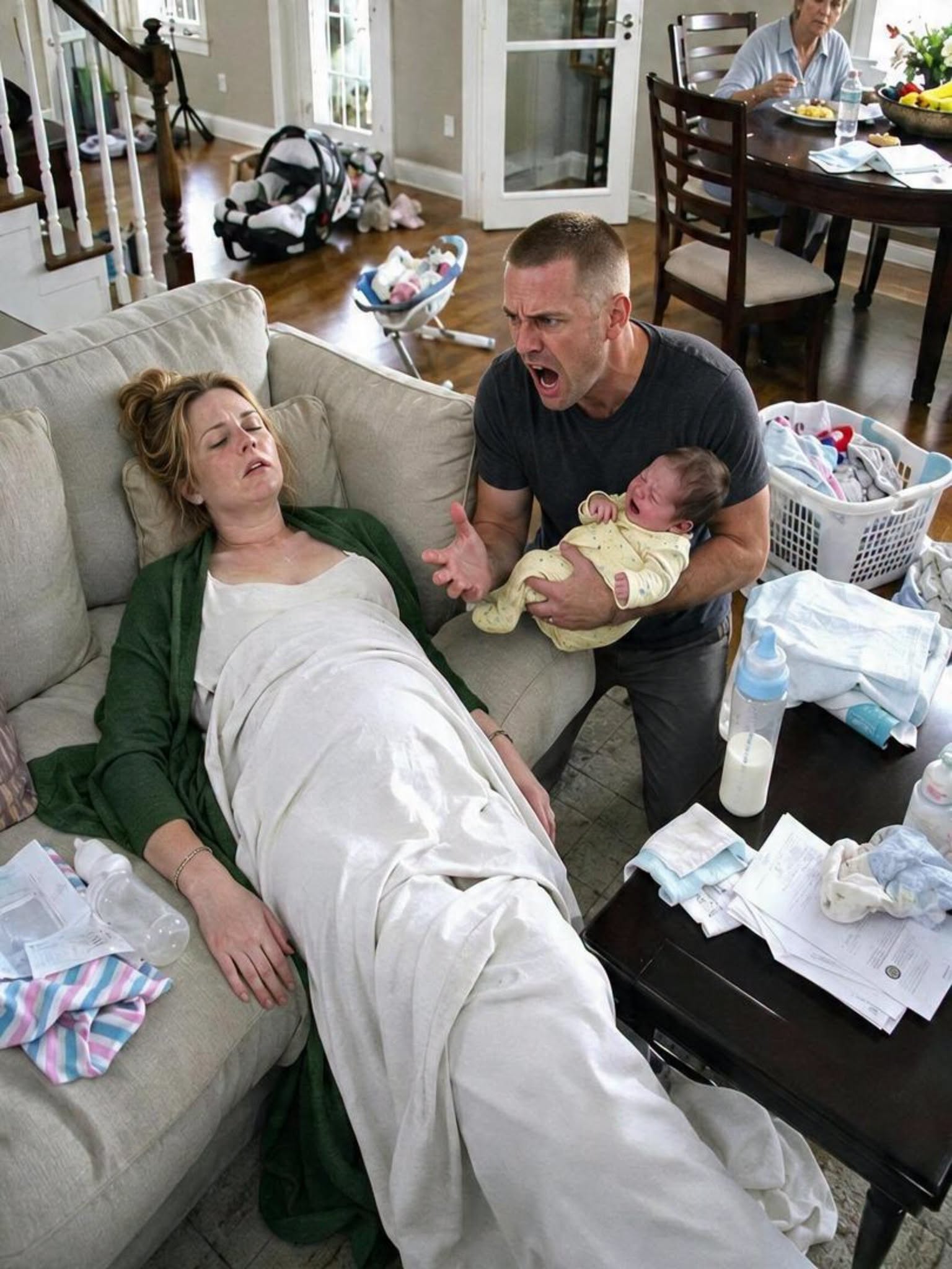 I Invited My Mother to Stay With Us and Help My Exhausted Wife Care for Our Newborn—Then I Came Home Early and Found Emily Unconscious Beside Our Screaming Baby While My Mother Calmly Ate the Dinner She Had Made Her Prepare… But the Security Footage Exposed the TERRIFYING Truth About What Happened Every Time I Left the House
