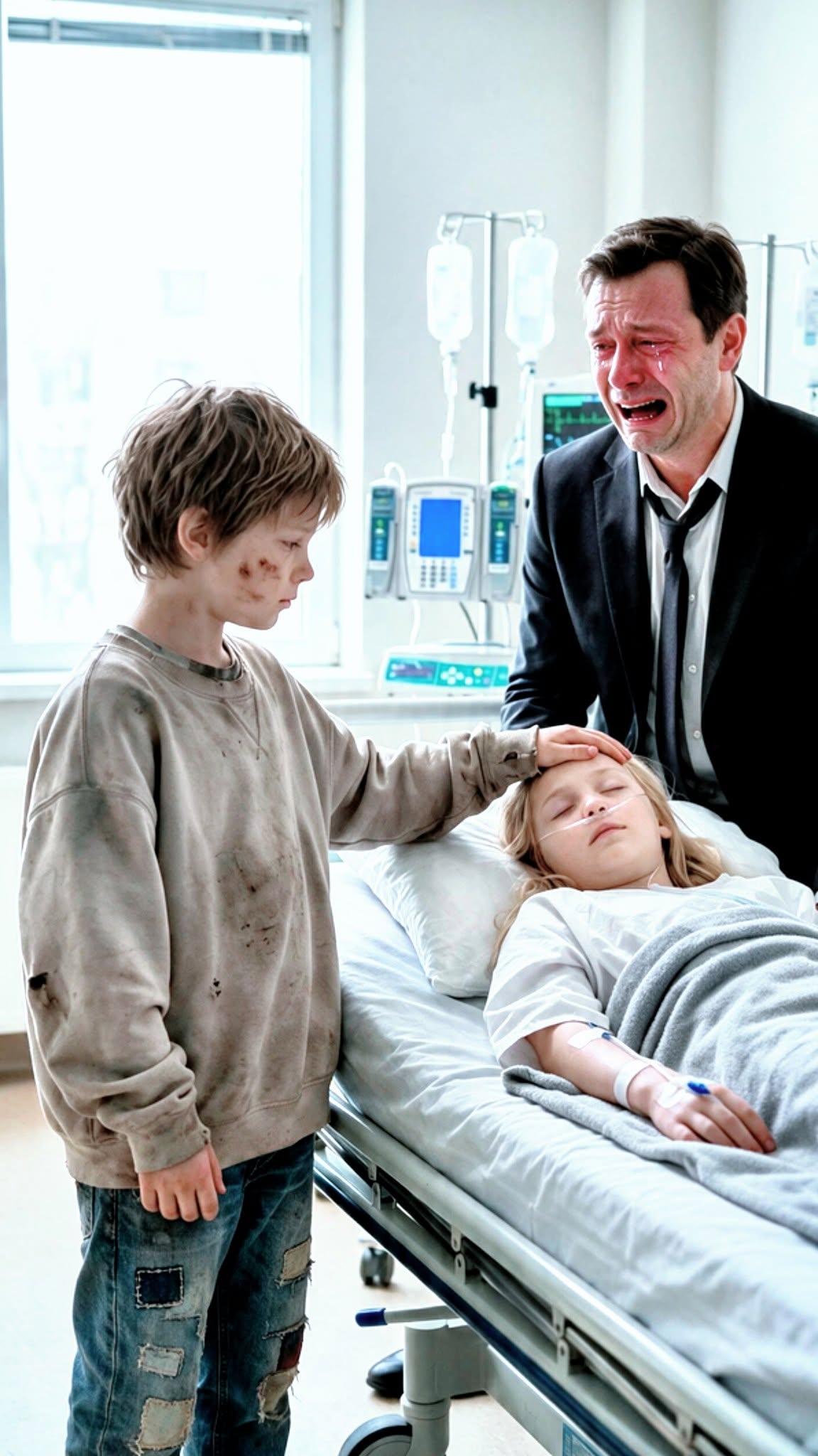 A broken father was about to disconnect his daughter after 3 years in a coma—but a homeless boy stopped him. When he discovered who the boy really was, he broke down in tears...