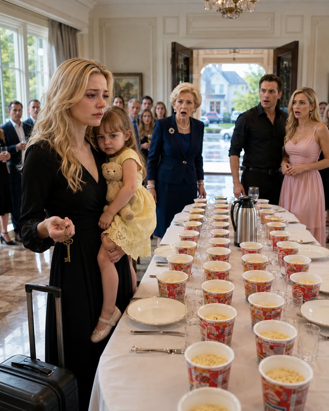 After bu:rying my mother alone, my mother-in-law ordered, "Get up and cook dinner for 24 guests." I didn't argue. I placed 24 cups of instant noodles on the table, picked up my daughter, and walked away with an old key in my pocket, never imagining that key would unlock my husband's darkest secret.