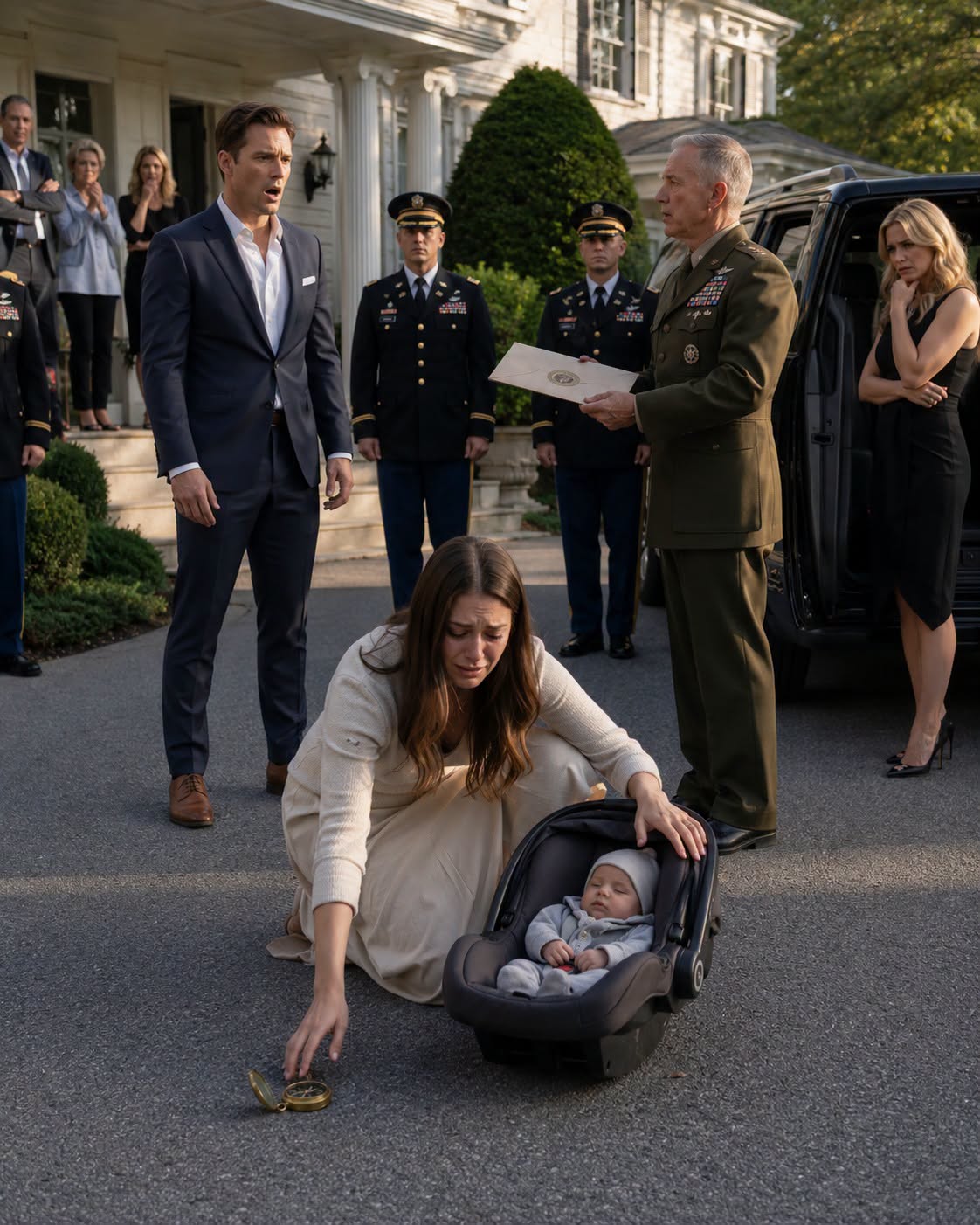 “Let Go of Him.” My Husband Threw Me Out, Handed Our Baby to His Mistress, and Mocked Me Before the Neighborhood—Until Four Soldiers and a General Arrived With a Court Order and Recognized My Mother’s Compass.