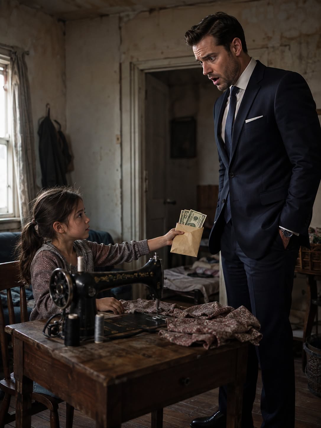 The Millionaire Landlord Came for Three Months’ Rent—Then a Seven-Year-Old Girl Handed Him Forty Dollars and Kept Sewing