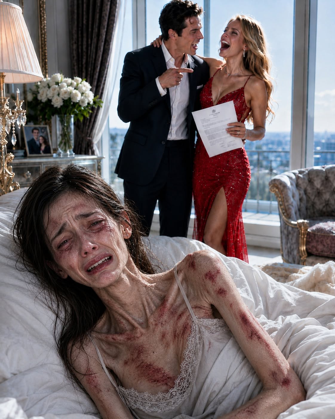 My husband brought his mistress into our bedroom while I lay dying, then let her measure the windows for the curtains she planned to hang after my funeral. They believed months of secret poisoning had erased my voice and secured my billion-dollar fortune—but one final message to my lawyer turned their dream into the beginning of a nightmare.