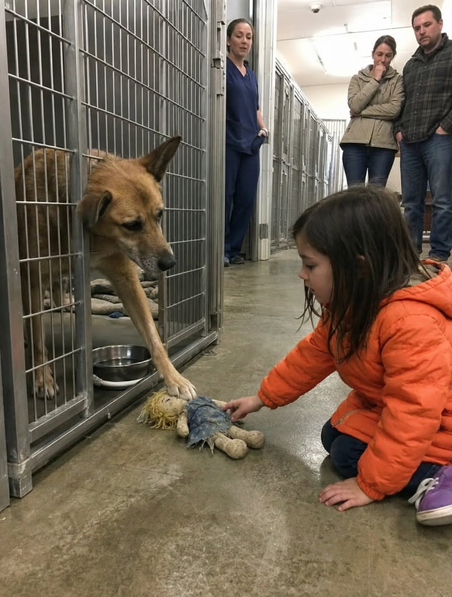 A six-year-old girl stopped before the kennel of a dog who had guarded one torn doll for two years—and when he pushed it through the bars, she found her own name hidden beneath its stained dress.