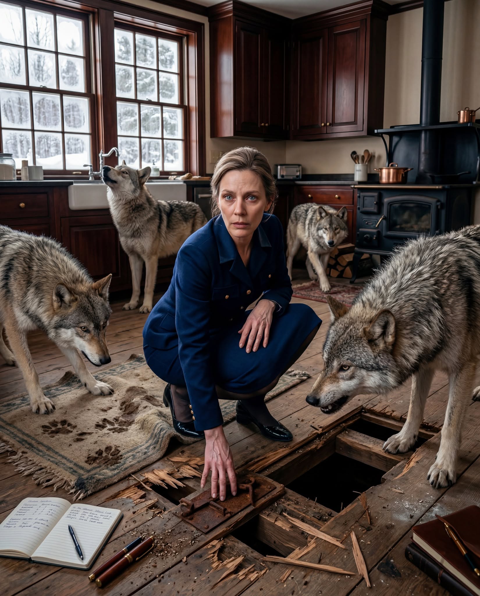 During a violent storm, a woman let four wolves into her house, believing she was protecting them from the cold, but the next morning she found a horrifying scene inside her home.