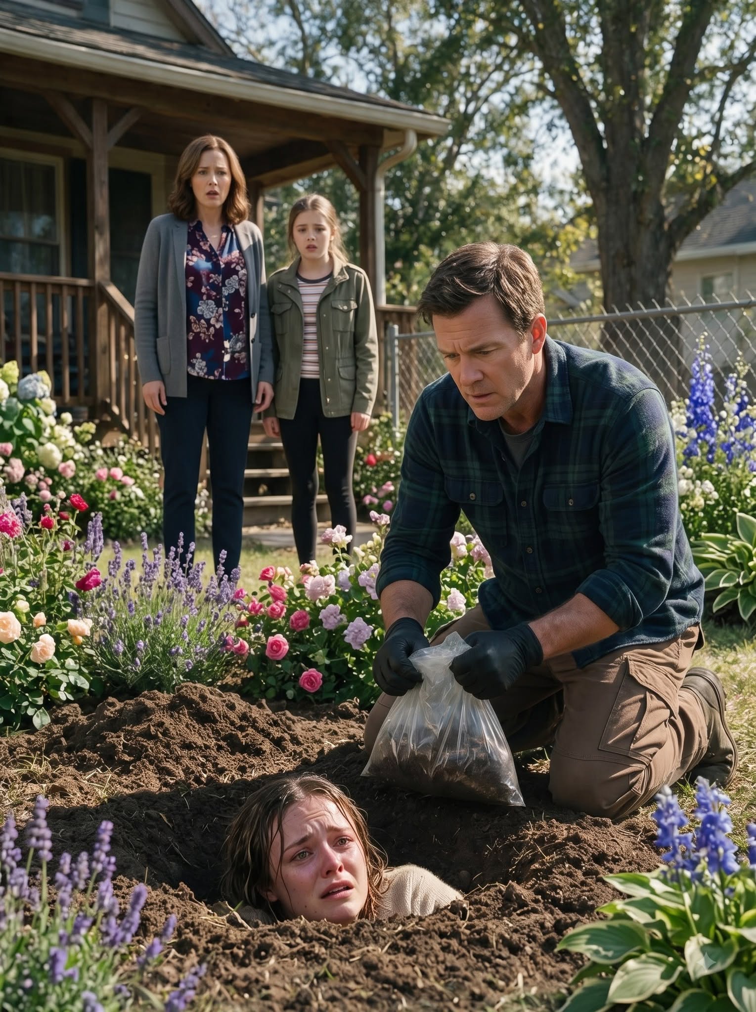 My husband buried me in our backyard while I was pregnant, leaving only my head above the dirt, because he was certain everyone would believe his story that I was “unstable.” But when he finally discovered the phone I had hidden beneath the soil, a woman’s voice came through the speaker—and his face changed the instant she said they already had our location.