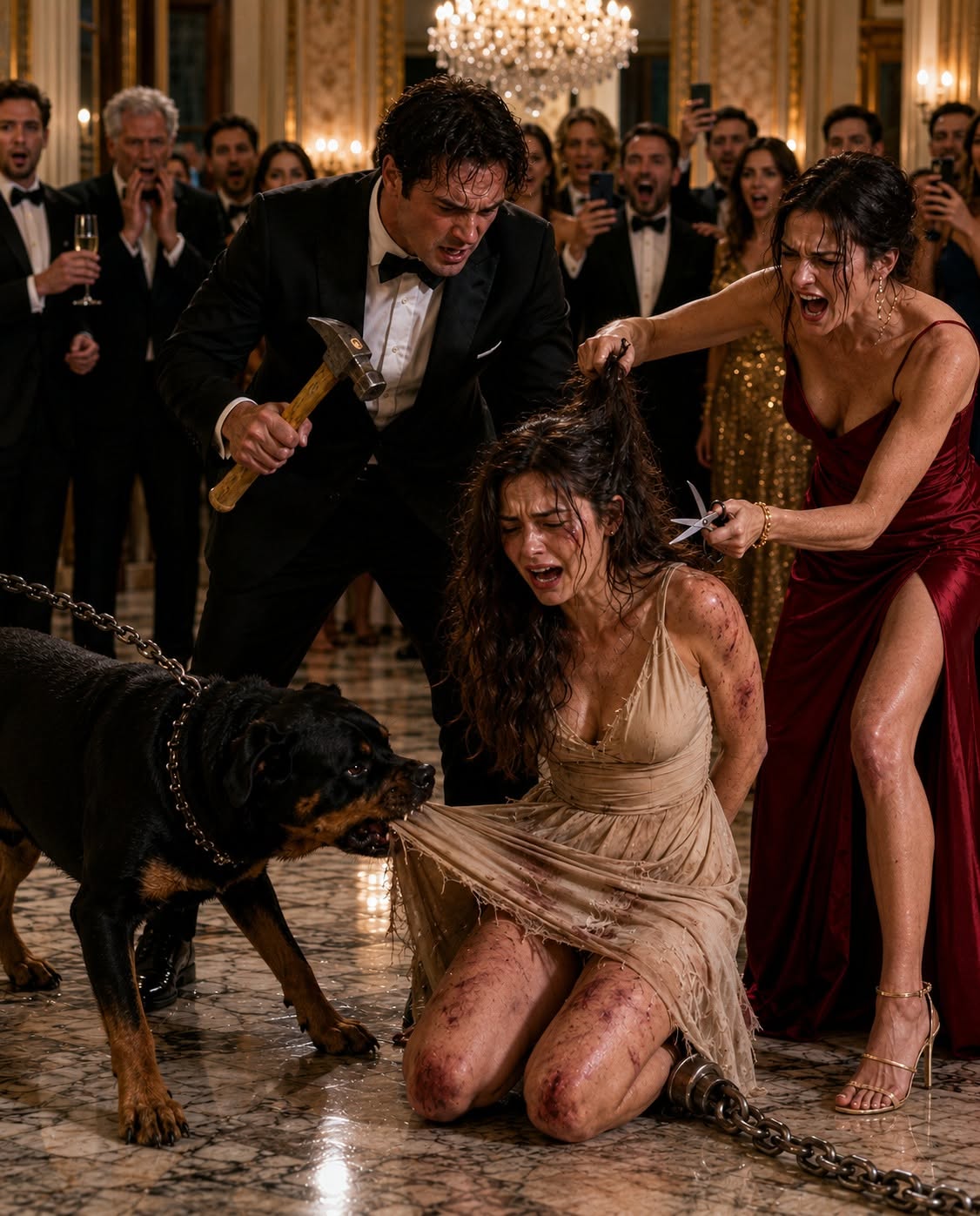 My first wedding anniversary was supposed to celebrate the happiest decision of my life. Instead, I woke up chained in front of dozens of guests while my husband stood over me with a hammer, his mistress held scissors beside my face, and the people drinking champagne in my home watched as if my suffering were entertainment.