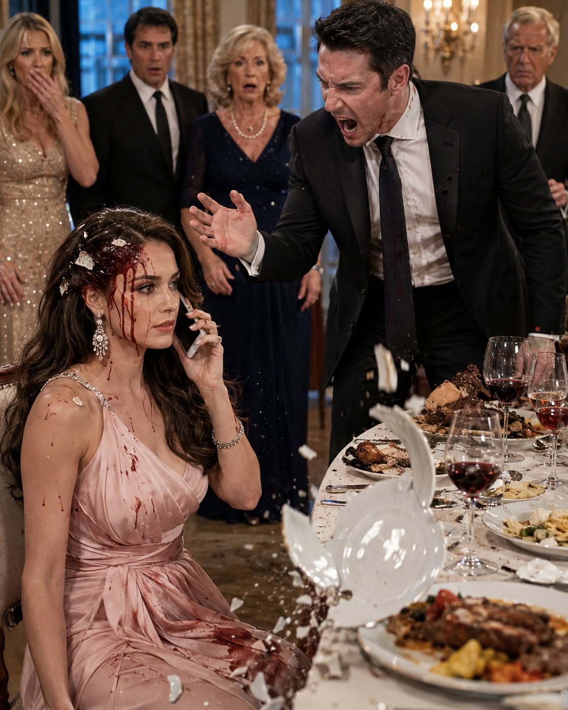 I never imagined my own husband would smash a dinner plate across my head because I refused to hand over my apartment to his mother and pay her $1,200 every month. As blood streamed down my face in front of twenty silent relatives, I made one promise that changed everything: “You have no idea what I’m capable of.” Seconds later, something inside my open handbag stole every bit of confidence from my husband’s face—and his mother nearly dropped where she stood.