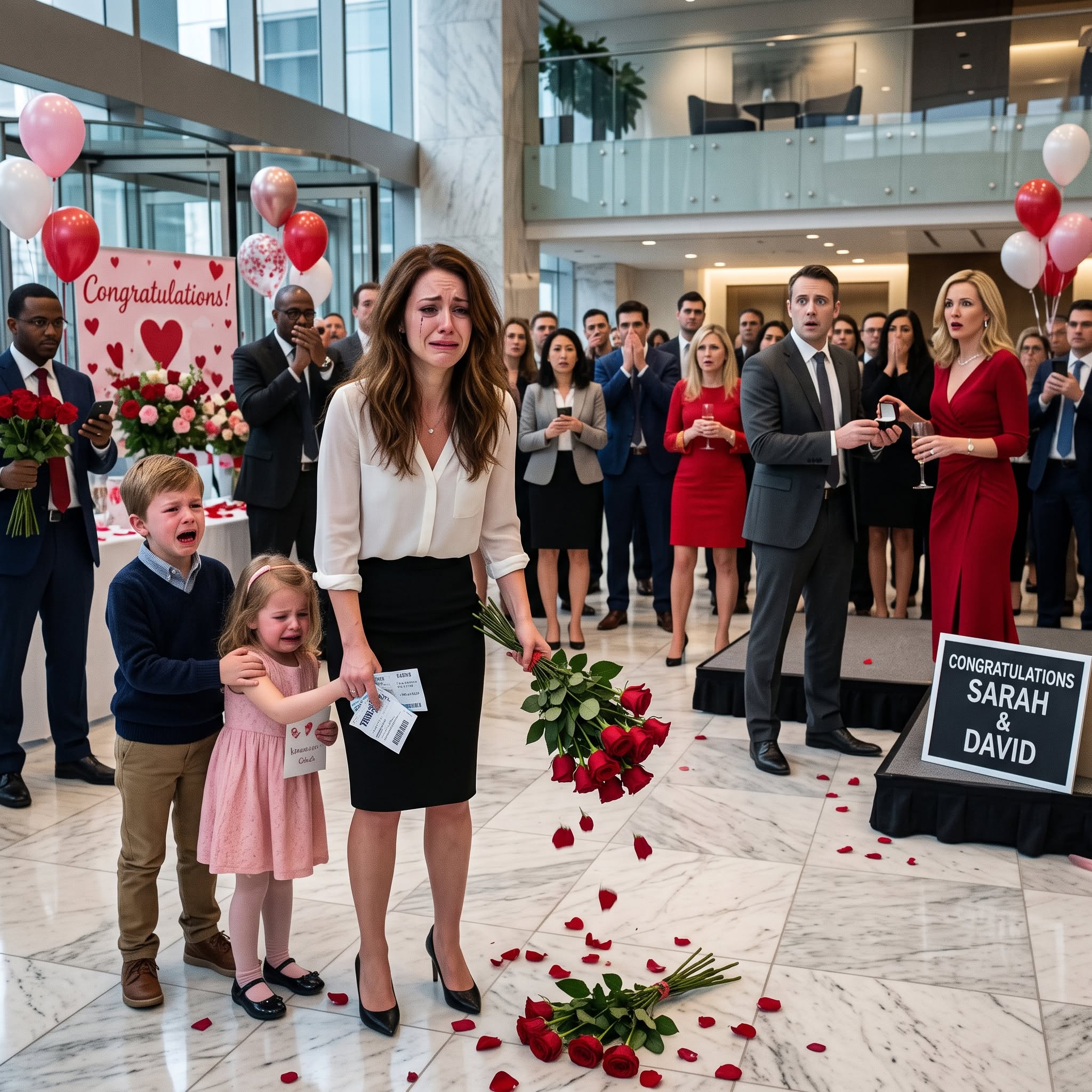 I Brought My Husband Flowers for Valentine's Day… Instead, I Found Him Proposing to His Female CEO in Front of the Entire Company