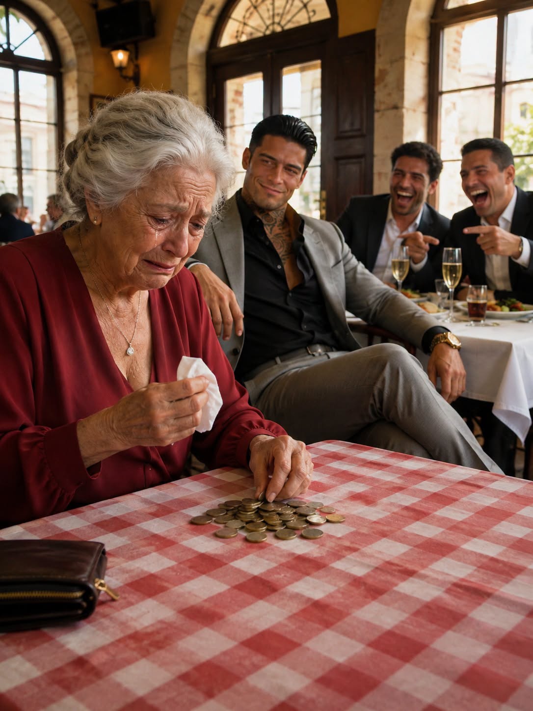THE HEARTBROKEN ELDERLY WOMAN PAID WITH COINS WHILE THE MAFIA BOSS HUMILIATED HER — THEN THE POOR WAITER DID THIS