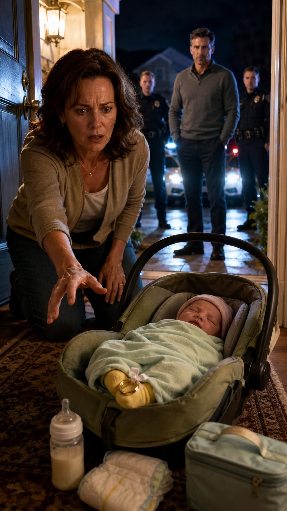 A Newborn Baby Was Left on My Porch With My Sister’s Wedding Ring Tied to Her Sock. Thirty Minutes Later, My Sister’s Husband Arrived With the Police—Claiming She Had Abandoned Them Both.