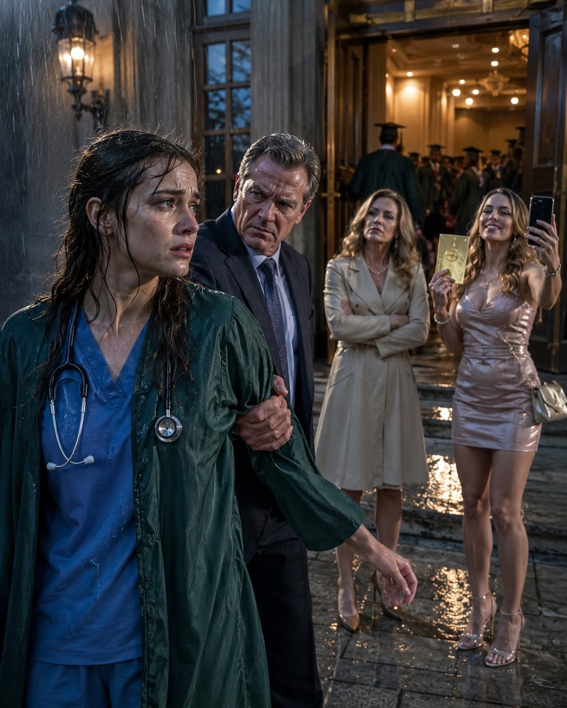 My father refused to let me attend my own medical school graduation because my stepmother wanted my VIP ticket for her daughter. He laughed in my face, called me insignificant, and shoved me out into the pouring rain while they walked inside to celebrate what they thought was someone else's achievement.