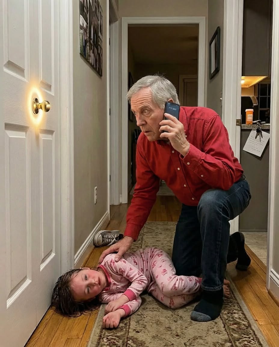 At exactly 1:58 a.m., my 8-year-old granddaughter called me whispering that she felt burning hot — and when I broke into my son's empty house, I found her drugged on the hallway floor, her brother locked inside a closet, and a note on the counter warning me not to believe her about it.