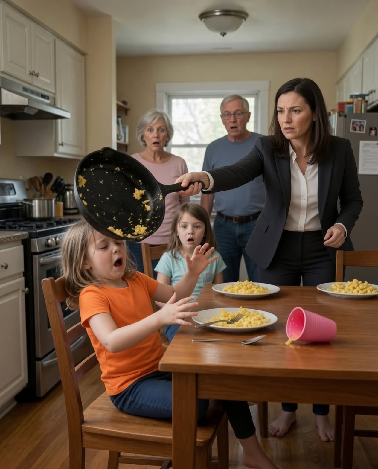 During Breakfast, My Innocent 4-Year-Old Daughter Mistakenly Sat At My Niece’s Table And Started Eating. My Sister Saw It And Thr3w The Hot Pan Onto Her Face, Leaving Her Unconscious.