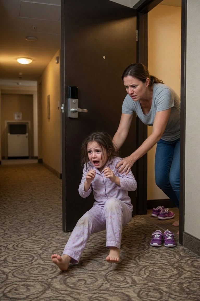 My sister pushed my six-year-old daughter out of our hotel room and left her barefoot, crying in the hallway for three hours.