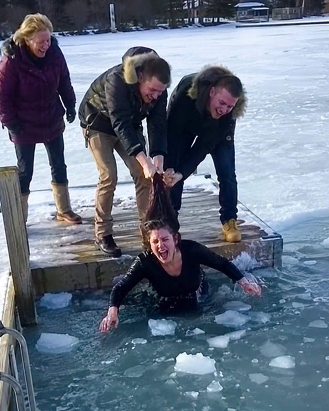 My son-in-law’s family thought it was “funny” to shove my daughter into the icy lake. They held her head down, slamming it into the water while her husband stood there, coldly filming. When she finally broke free, gasping for air, they doubled over laughing. I screamed for help—no one moved. When the ambulance finally arrived, I called my brother and said, “Do it. Make them pay.”