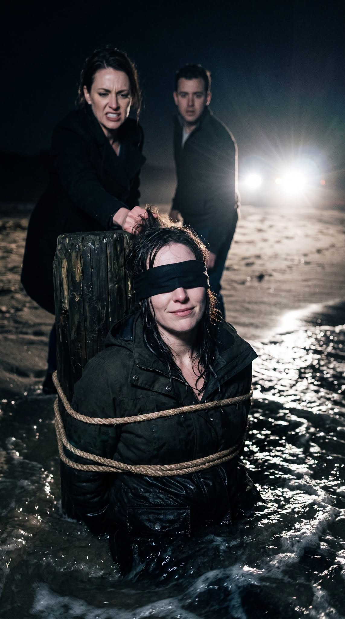 Blindfolded and tied to a wooden post, I shivered as the freezing tide rose to my waist, tearing against my skin. My stepsister yanked my hair back and whispered, “The ocean will erase your body, and tomorrow I’ll marry your fiancé—and inherit your entire trust fund.”