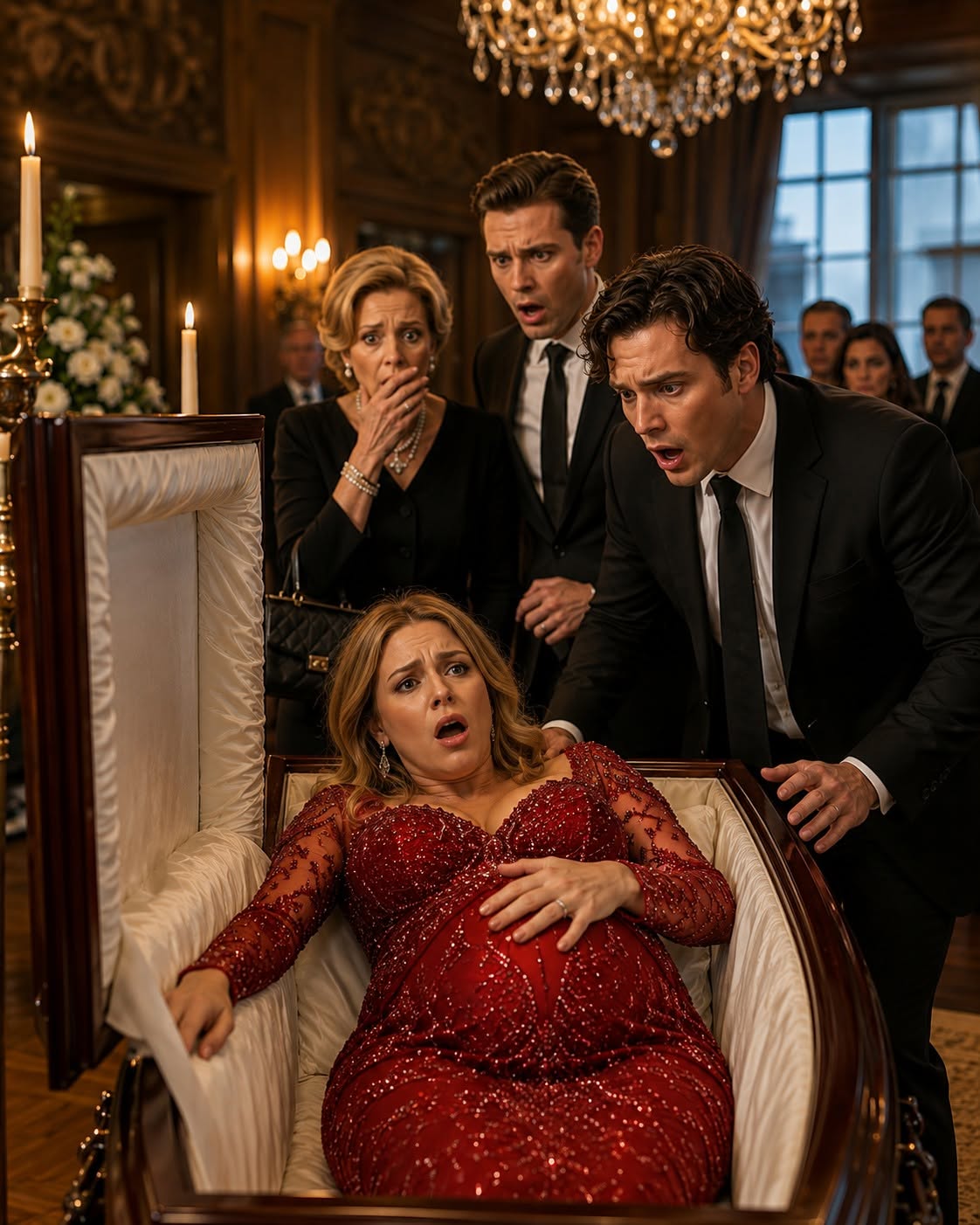 My pregnant wife’s belly suddenly kicked beneath the black silk lining her coffin, and while the room erupted in shocked cries, her mother turned ghost-white. In that instant, I realized Chloe hadn’t died naturally at all—and the warning she secretly left me was about to destroy the most powerful family in the room.