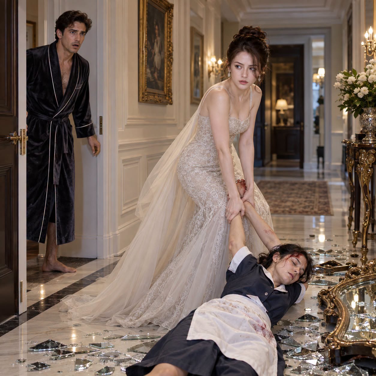 I woke up at midnight to find my fiancée dragging our unconscious, blood-covered housekeeper down the hallway. When I shouted, "What did you do to her?" she replied that it had been an accident. I didn't argue; I called an ambulance. Hours later, at the hospital, the woman opened her eyes and whispered something about my dead brother and a seven-year-old boy that changed everything.