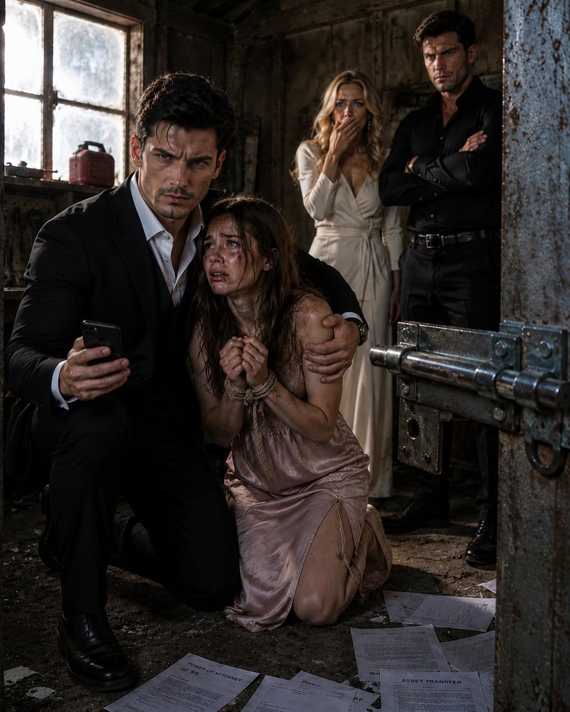 I showed up to visit my daughter, but her stepdad stood in the doorway, blocking my path. ""She went on a trip with some friends,"" he lied without hesitation. Her mother put on a fake smile. ""She is happy. Stop obsessing."" Suddenly, I caught a muffled whimper coming from the old shed in the backyard. Inside, I found my little girl br:uised and shivering on the concrete. I turned to face them, bolted the door shut, and muttered, ""Let's see how happy you are when my backup gets here.""