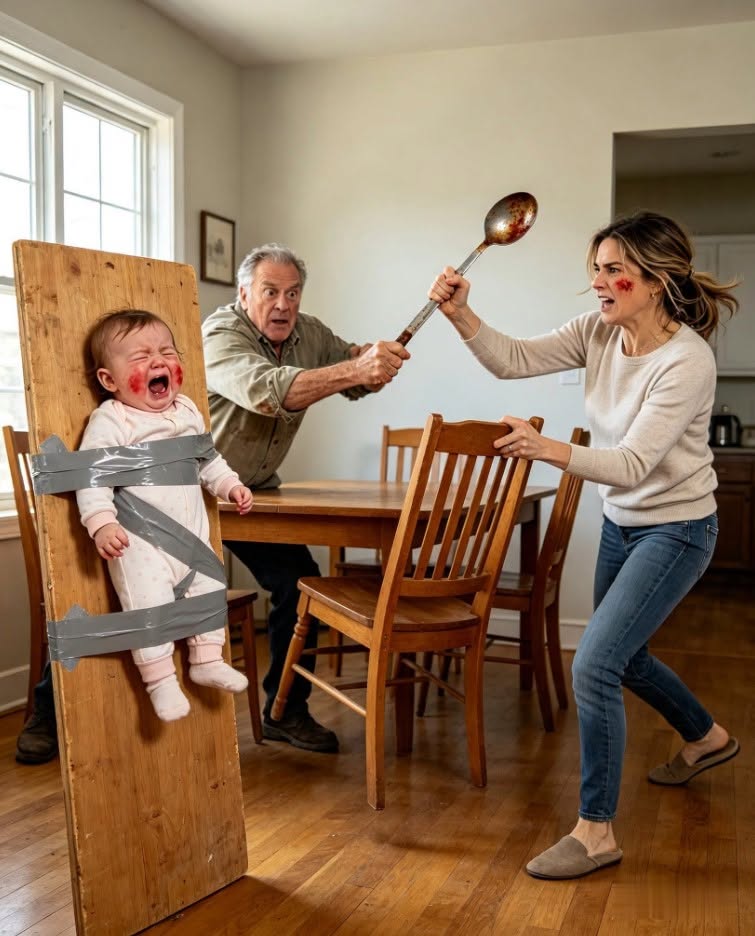 Calling the deep crimson patches on my newborn's cheeks "the devil's target," my sadistic father-in-law pulled his arm back to hurl a rusted dart at the crying infant taped to his board. I didn't beg for mercy. I launched a solid oak dining chair directly at his spine, dropping him paralyzed to the floor, and tore the tape off my beautiful child.