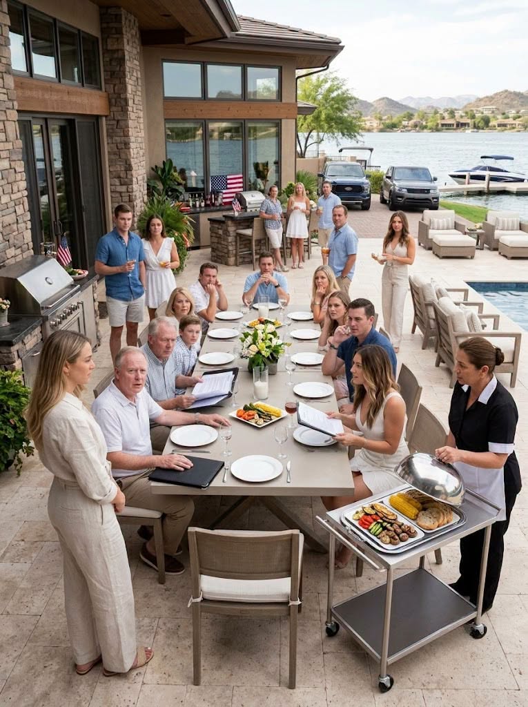 My family demanded an expensive barbecue at my lake house and arrived expecting me to cook, serve, and pay. But when the silver lids were lifted, there was no meat—only a black folder exposing the lie they had built around my home.