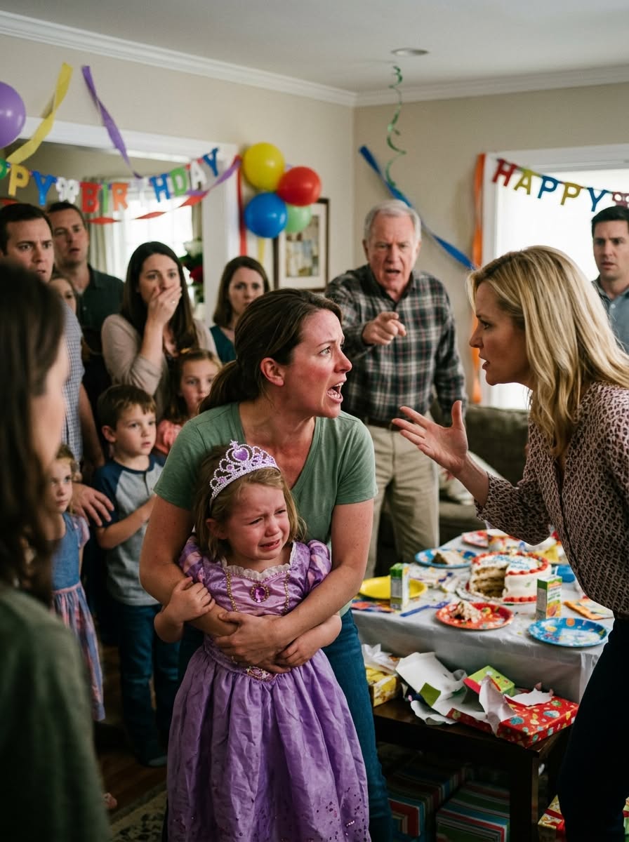 My Sister Ru!ned My Daughter’s Birthday and Left Her in Tears—Then My Parents Told Us to Leave. I Called 911 and Sent My Deployed Husband One Photo. Three Days Later, He Appeared at Their Door in Uniform, Holding a Folder They Never Expected.