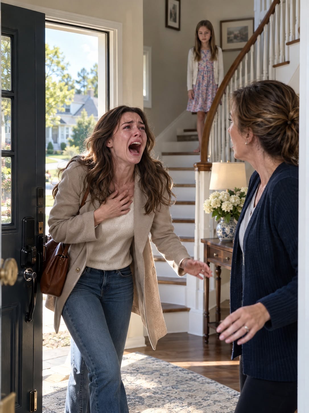 A few months after my 11-year-old daughter died in a car accident, we moved three hours away hoping to survive the grief. Then my five-year-old kept pointing at the house across the street and saying, “Mom, Ava is standing in that window.” I thought grief was confusing her—until I saw the girl myself. The next morning, I knocked on that door, saw her coming downstairs, and screamed my dead daughter’s name...