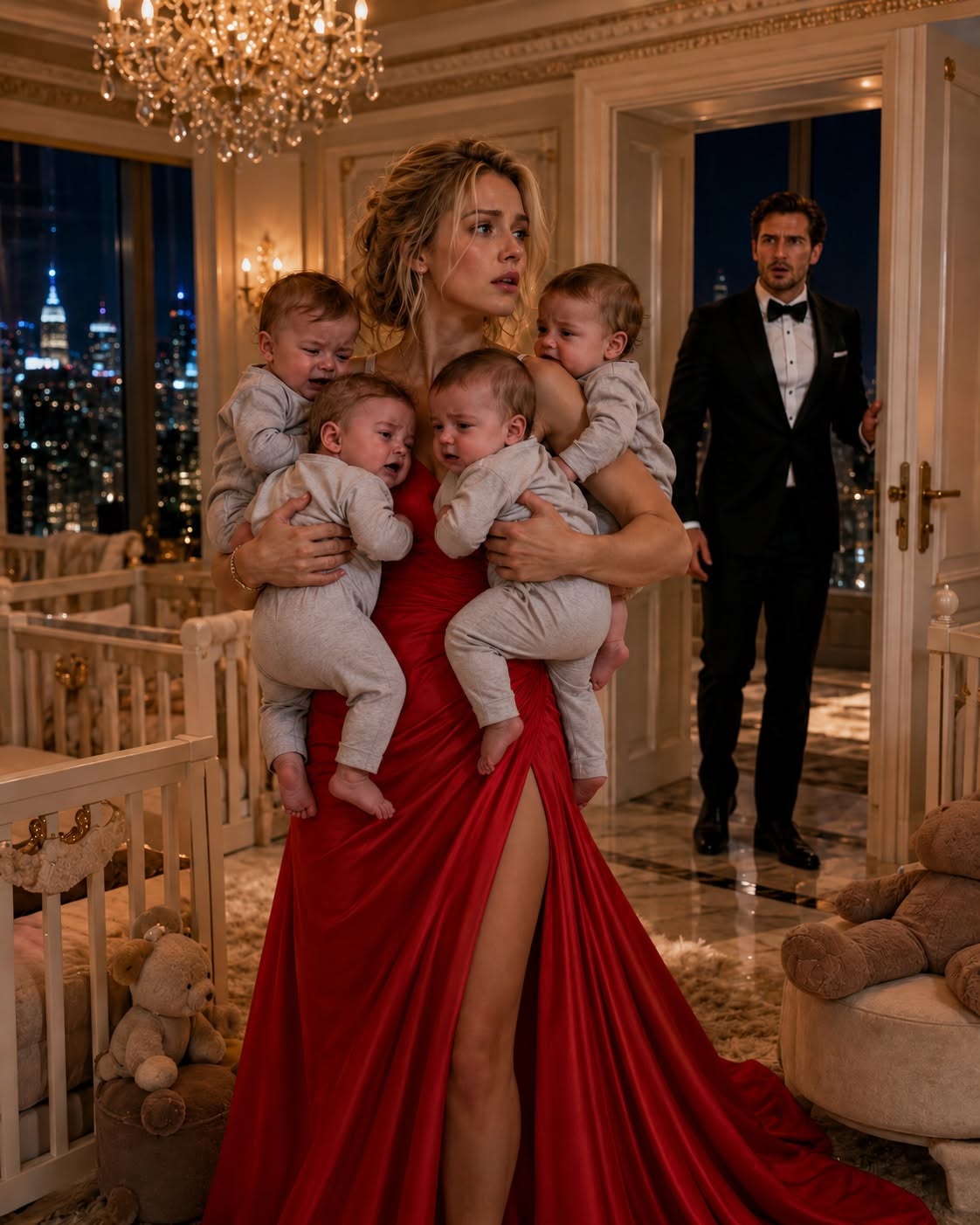 👉"The businessman caught the cleaner holding all four babies at 3 a.m.—then he finally understood why his mansion had been crying for months.