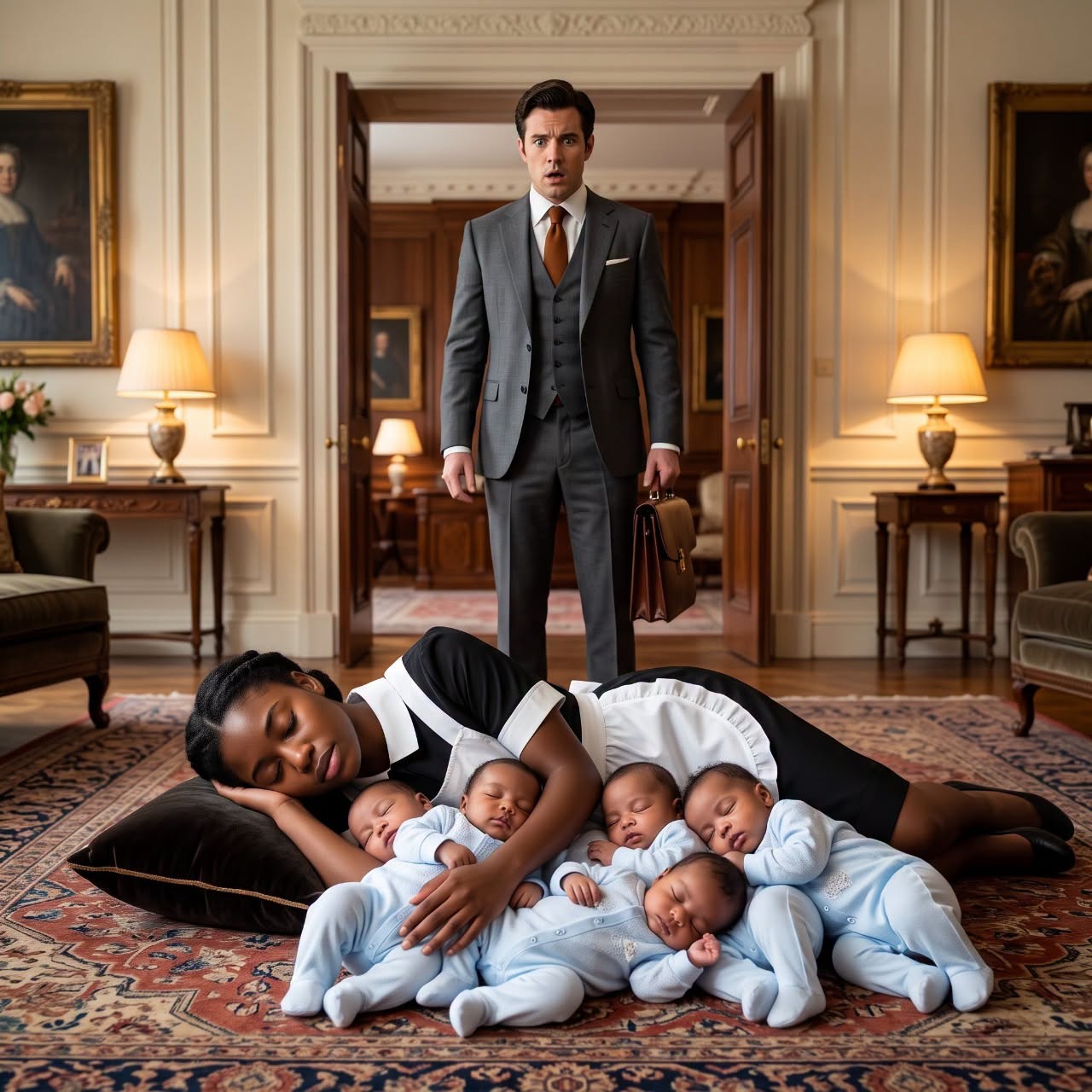Billionaire Caught His Black Maid Sleeping on the Floor With His Five Babies—But What He Did Next Left the Entire Mansion Speechless and Changed Her Life Forever