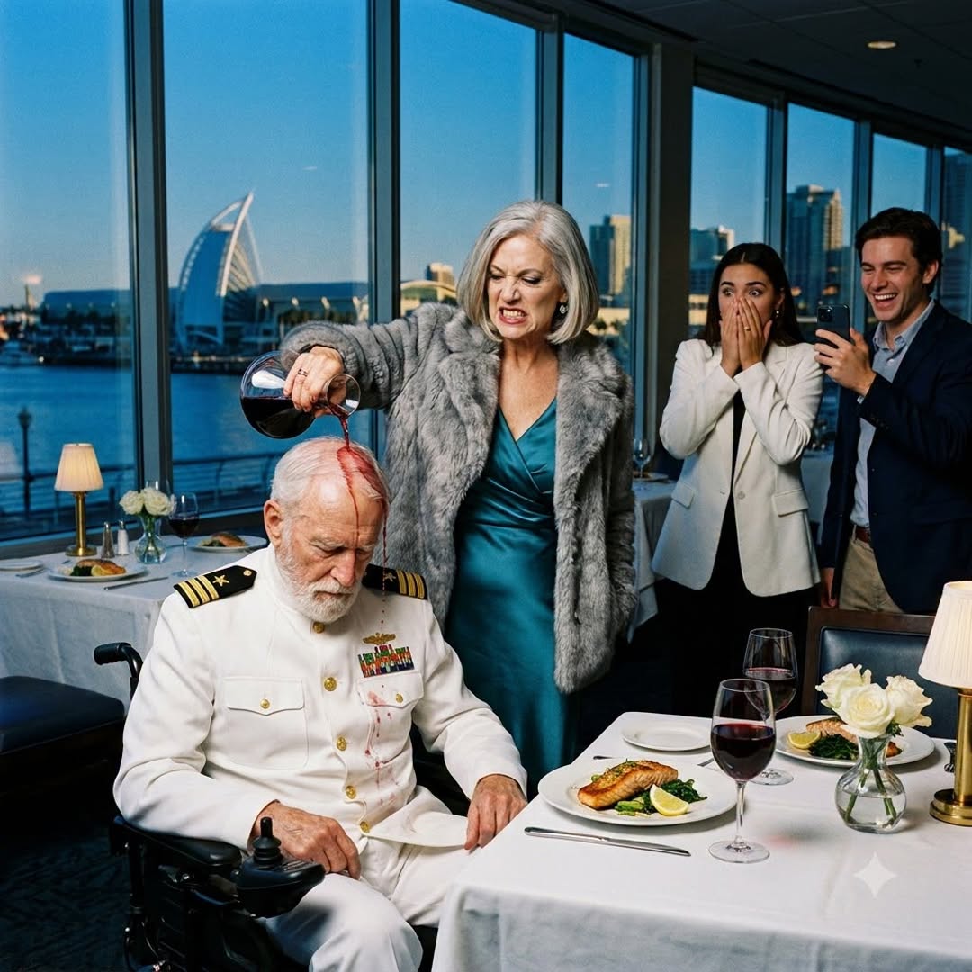 At the dinner to meet my daughter’s future in-laws, her fiancé’s mother poured red wine over my head and his father kicked my wheelchair into a marble column and said, “A man like you makes us feel ashamed.”
