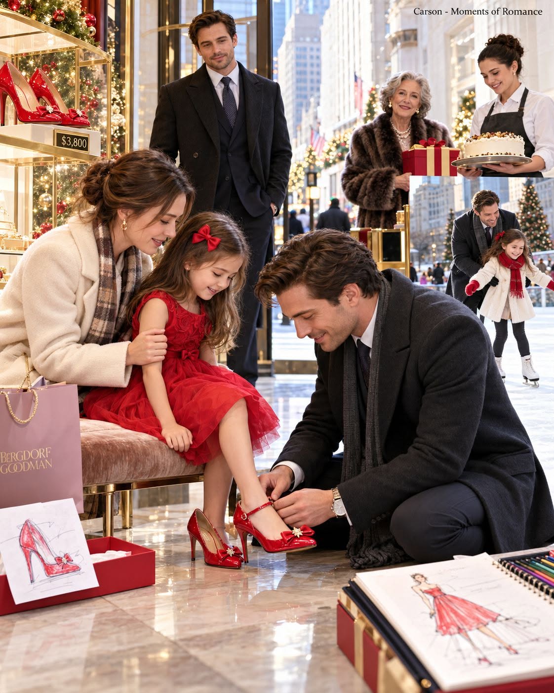 “Not today, sweetheart,” I whispered to my daughter as she stared at a pair of $3,800 red shoes. Her father had abandoned us, and I could barely afford our rent. She didn’t cry or complain. Instead, she pulled out a pencil and began sketching the shoes on the back of a receipt. I gently took her hand, trying to hide my heartbreak, never realizing that the billionaire standing behind us had heard every word—and what he did next would change our lives forever.
