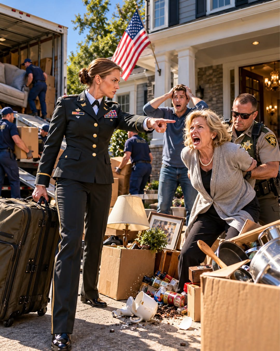 My mother-in-law moved into the house I owned, wore my clothes, rearranged my kitchen, and calmly announced she was staying forever. My husband stared at his phone and called it “just family.” I didn’t argue. At 5:15 the next morning, I left with one suitcase. By seven, a deputy, locksmith, and moving truck were at my door—and my husband finally learned his quiet wife was an Army colonel.