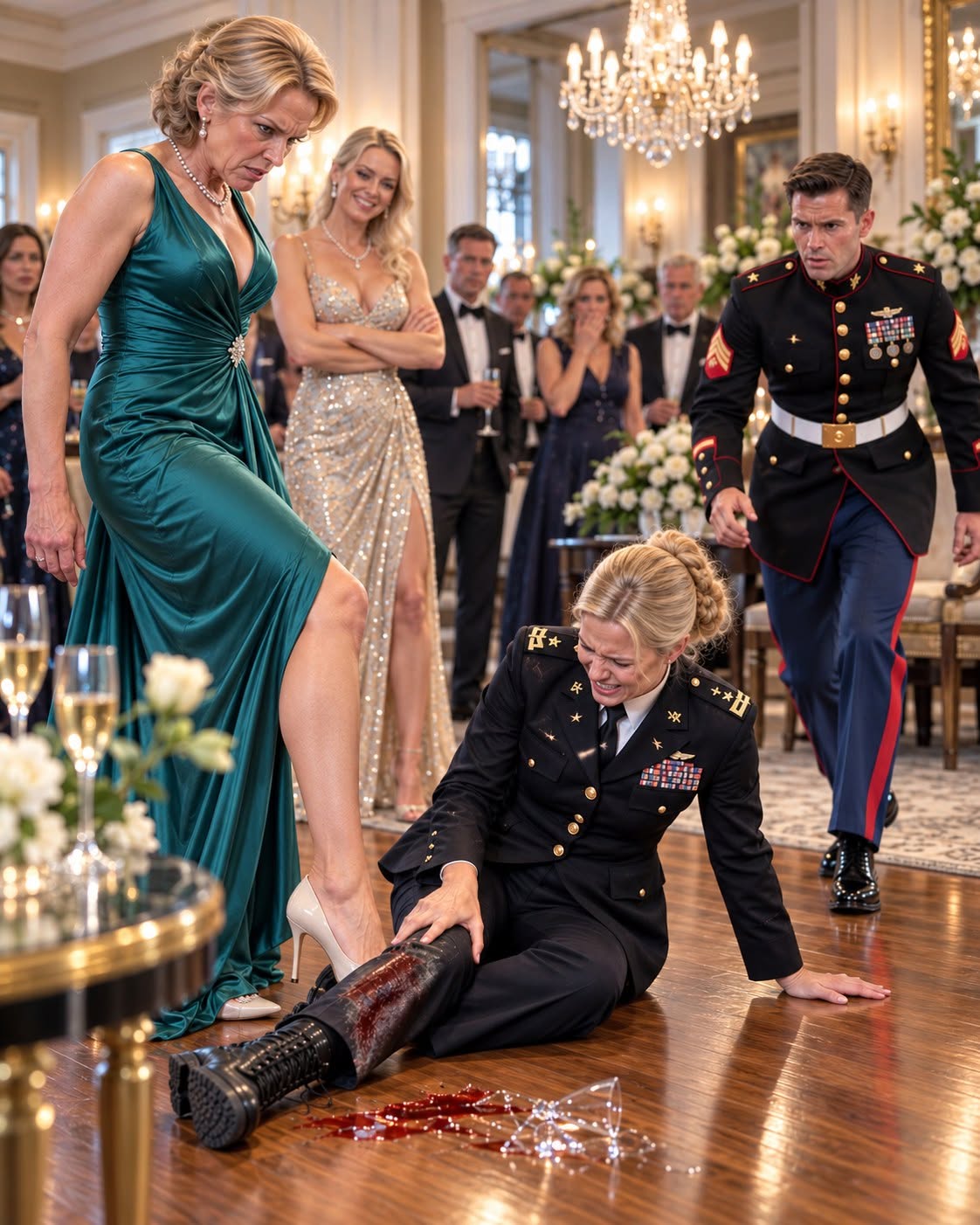 My mother kicked the leg military surgeons had rebuilt after a combat blast, then accused me of humiliating her while blood soaked through my pants in front of fifty guests. But while everyone thought I was just the damaged veteran causing another scene, I already knew something she didn’t: she had stolen $38,000 meant for my father’s heart medication, and I had found seven companies using my forged signature.