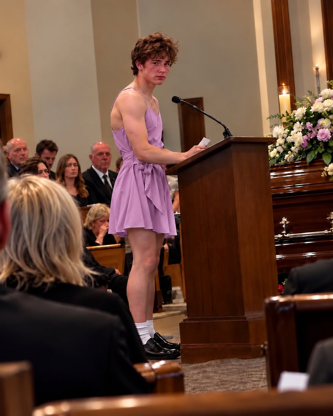 "My late son's best friend turned up at his funeral in a dress — my husband was already on his feet to walk him out, but then the boy got to the microphone and told us something about our own son we never knew.