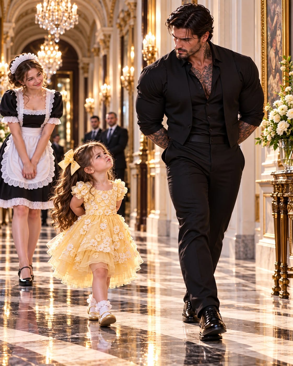 My three-year-old daughter spent two weeks secretly mocking Dante Falcone, the most feared Mafia boss in the estate, copying his cold stare and intimidating walk while terrified servants pretended not to notice. When he finally caught her, I thought I’d be fired on the spot, but Sophia looked straight at him and said six innocent words that made the ruthless man do something nobody had seen since his wife was murdered.
