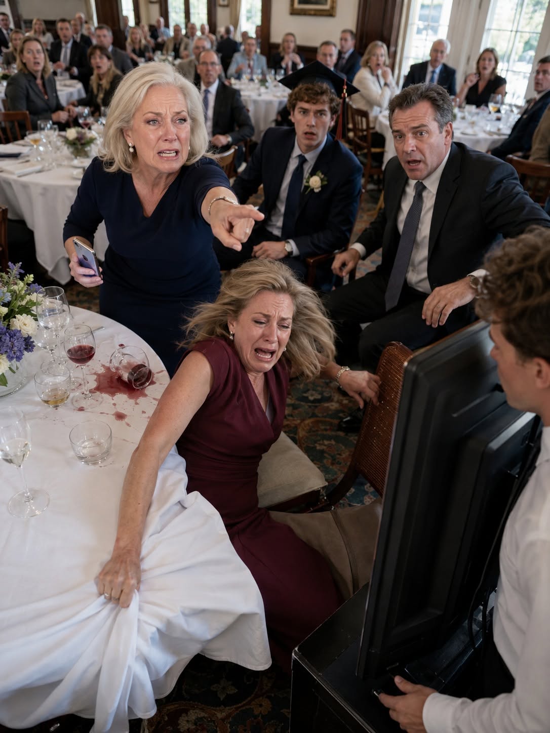 At My Grandson’s Harvard Law Graduation Dinner, My Daughter-In-Law Stood In Front Of Half The Country Club And Said, “You Embarrass Me. I’m Disgusted By You.” She Mocked My Clothes, My Age, And Fifteen Years Of Being Part Of Her Family While My Son Begged Her To Stop. I Didn’t Cry. I Smiled, Reached Into My Purse, And Nodded Toward Our Waiter. Seconds Later, The Television Behind Her Flickered On—And Esme Heard Her Own Voice Say Something About A Daughter Nobody At Our Table Knew Existed...-+