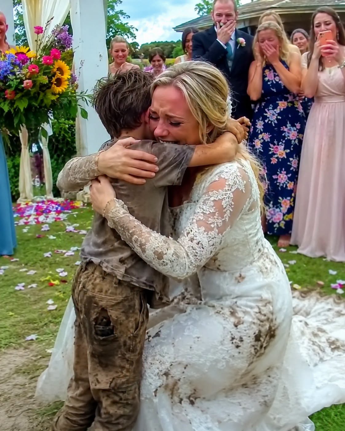 "Asking for food at a grand wedding, a young boy froze when he realized the bride was his missing mother. What the groom did next left the entire room in tears.